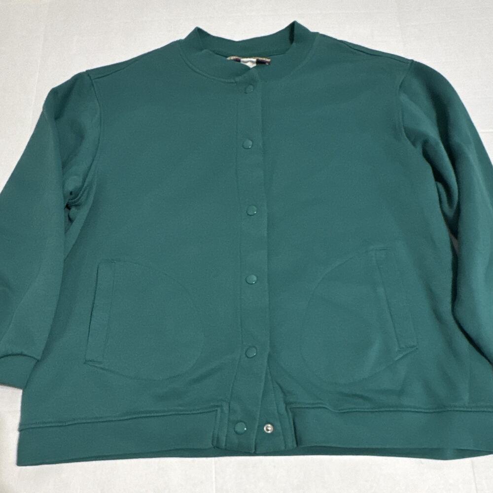 Tudor Court Womens Hunter Green Snap Front Sweatshirt Jacket Mock Neck Pockets - Picture 2 of 6